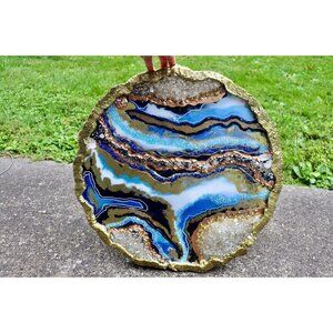 Geode Resin Art 18" Round Piece Quartz Crystals & Large Crystal CZ Stones Unique